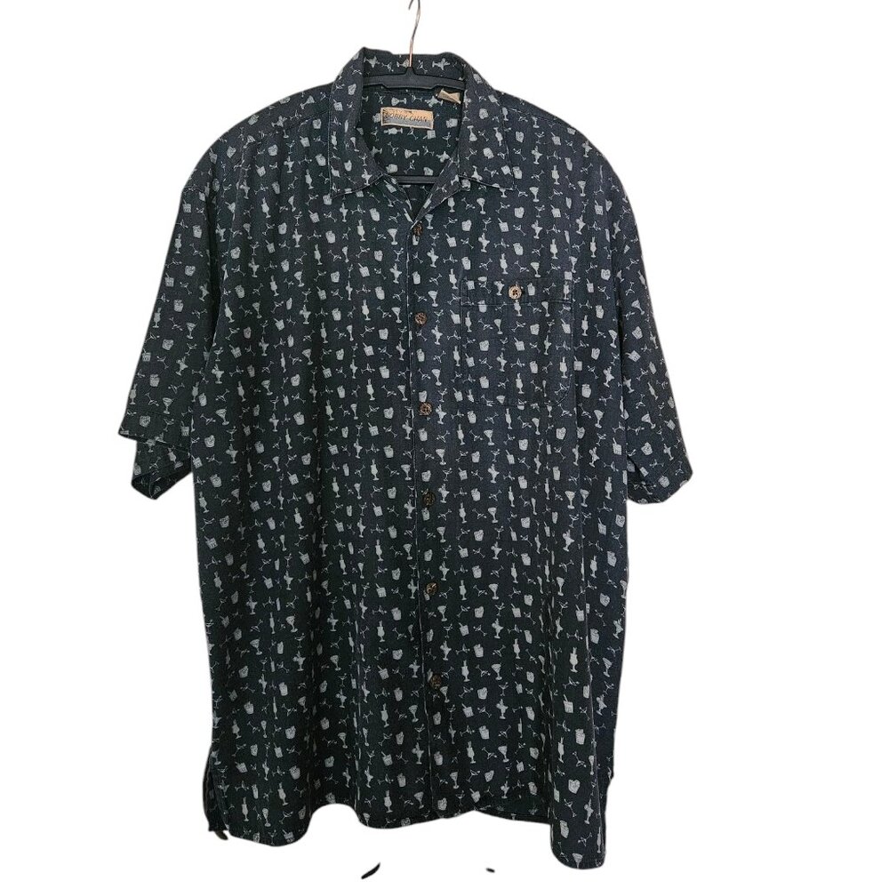 Bobby Chan Mens Button Down casual Cocktail Print Short Sleeve Shirt L